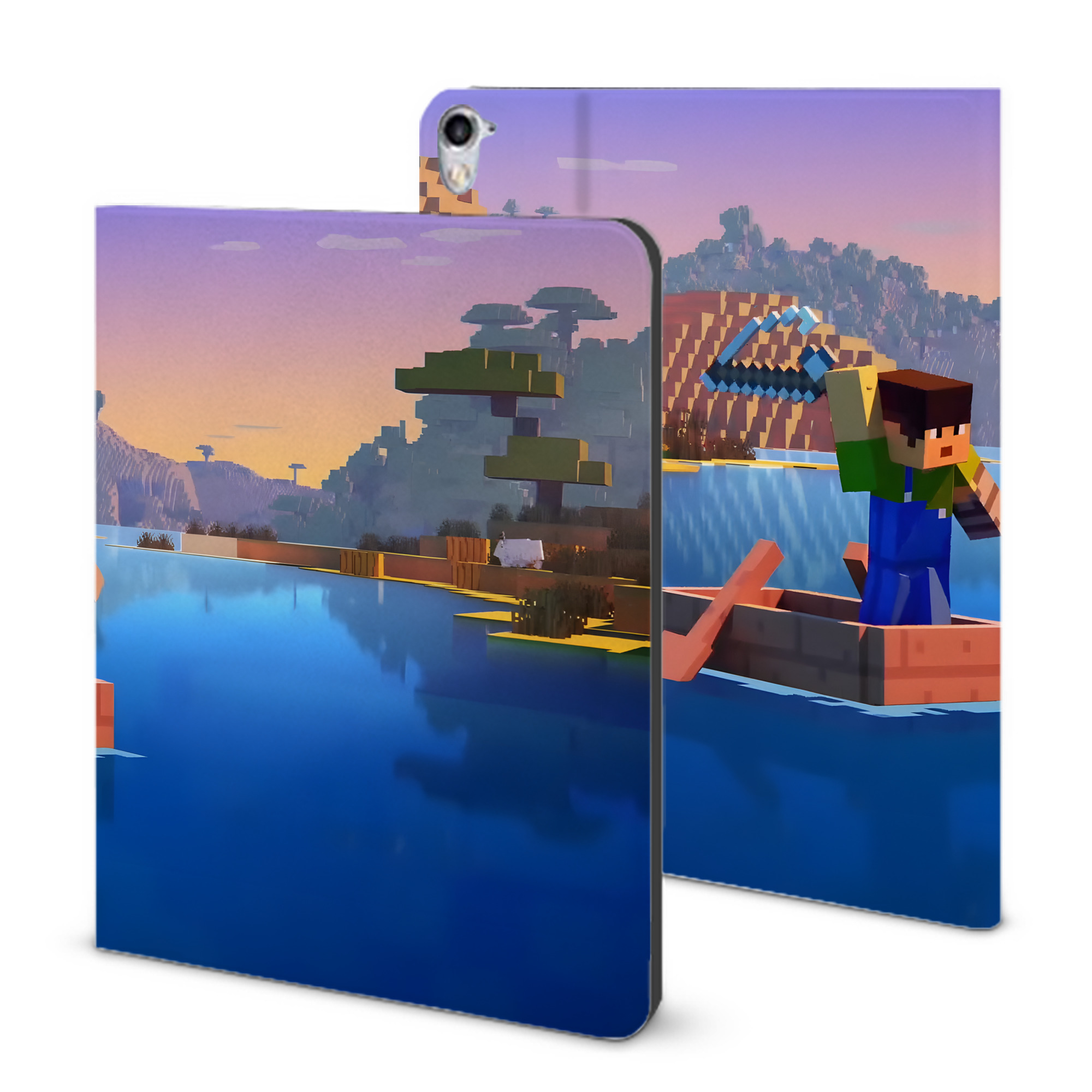 （画像用） マインクラフト ブロックの世界 Minecraft MC Block world IPad ケース ブック型 PUレザー TPU 耐衝撃 軽量 薄型 ペン収納なし 全面保護 IPad 各モデル対応